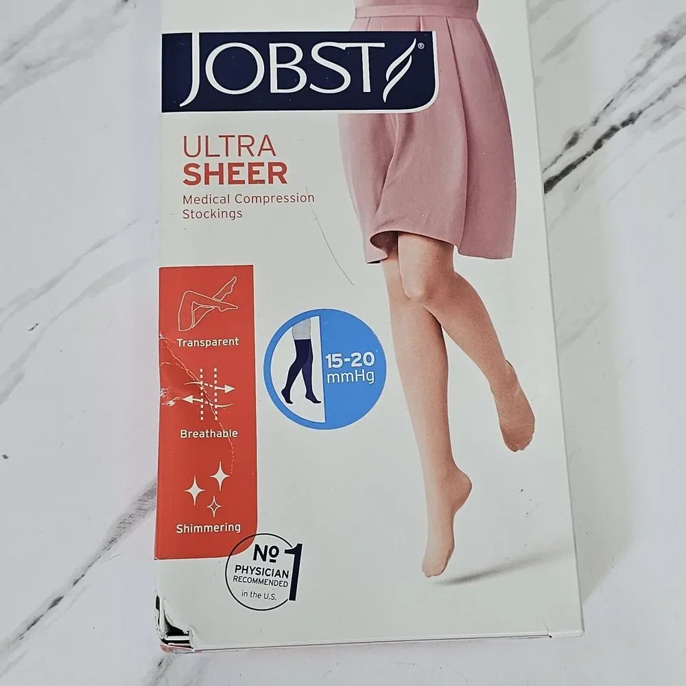 JOBST XL‎ Classic Black UltraSheer Thigh High w/ Lace Silicone Top Band